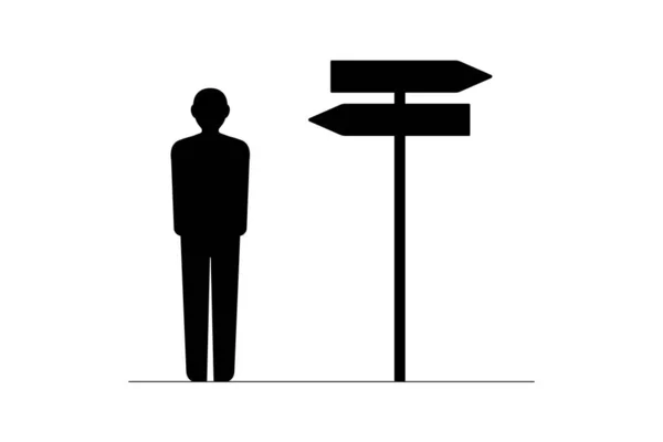 Icon Man Standing Crossroads Directional Sign Arrows Way Choice Career — Stock Vector