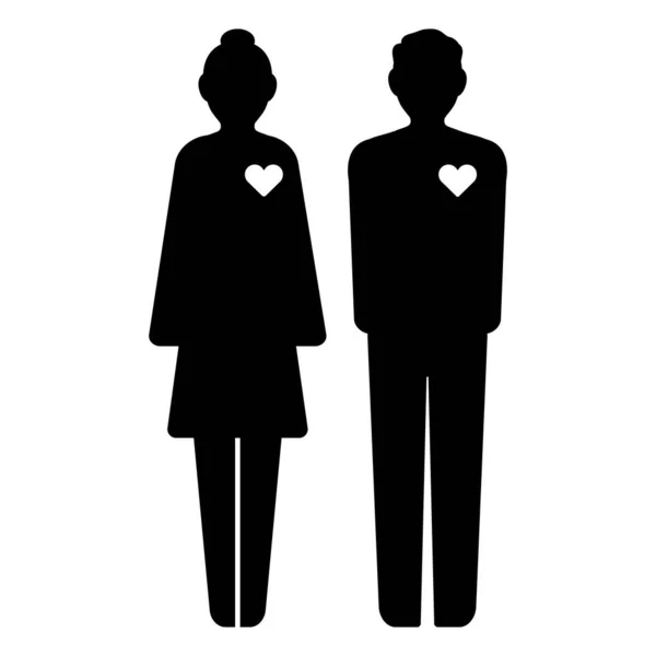 Couple Love Icon Man Woman Silhouette Heart Symbol Dating Concept - Stok Vektor