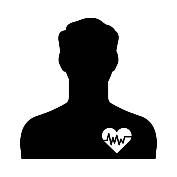 Cardiology Patient Icon Human Head Silhouette Heart Beat Symbol Flat — Vettoriale Stock