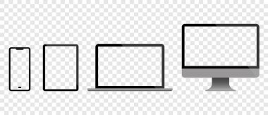 Set of monitor, laptop, tablet and smartphone icon symbol. Modern Digital Devices template. Flat vector illustration