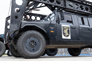 La Coruna, İspanya; 23 Eylül 2022: La Coruna, İspanya; 23 Eylül 2022: Grupo Especial Operaciones GEO araç kamyonu Polis Ulusal Polis Teşkilatı