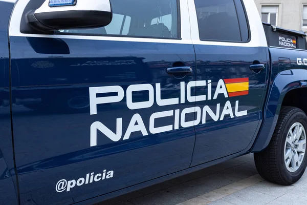 Coruna Espagne Septembre 2022 Panneau Policia Nacional Sur Côté Véhicule — Photo