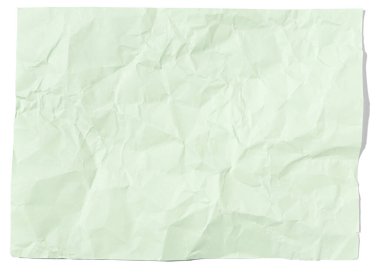 Açık yeşil buruşmuş kağıt çarşaf beyaza izole edilmiş. Şablon Ayarla