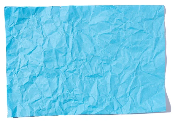 Folha Papel Branco Azul Amassado Isolada Sobre Branco Modelo Mock — Fotografia de Stock
