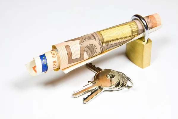50 euros and padlock — Stock Photo, Image