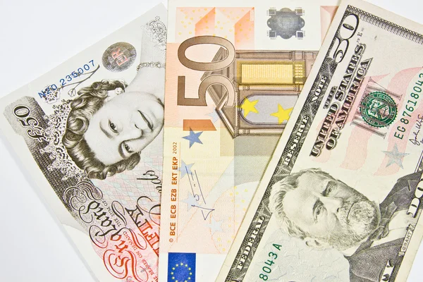 Dollar, pounds and euro — Stock Photo, Image