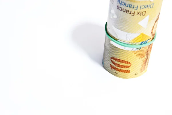 10 francos suizos en billetes rodados — Foto de Stock
