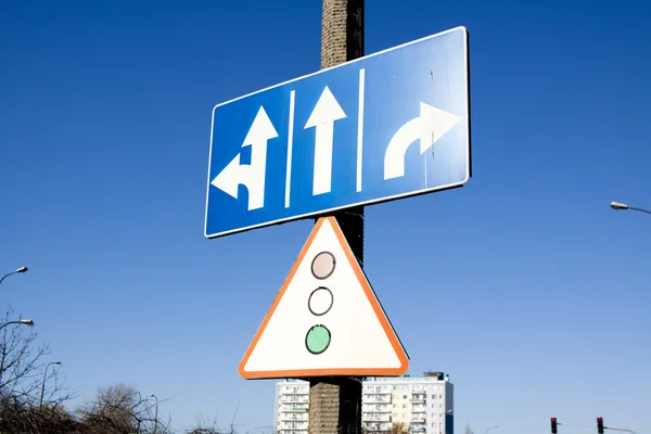 Driving directions road sign — Stock Photo, Image