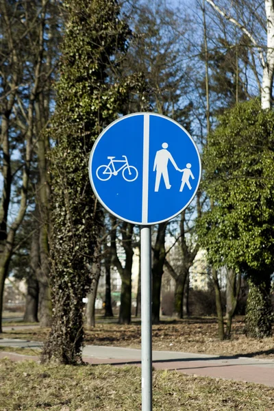 Road traffic sign for pedestrians - cyclists — Stock Photo, Image