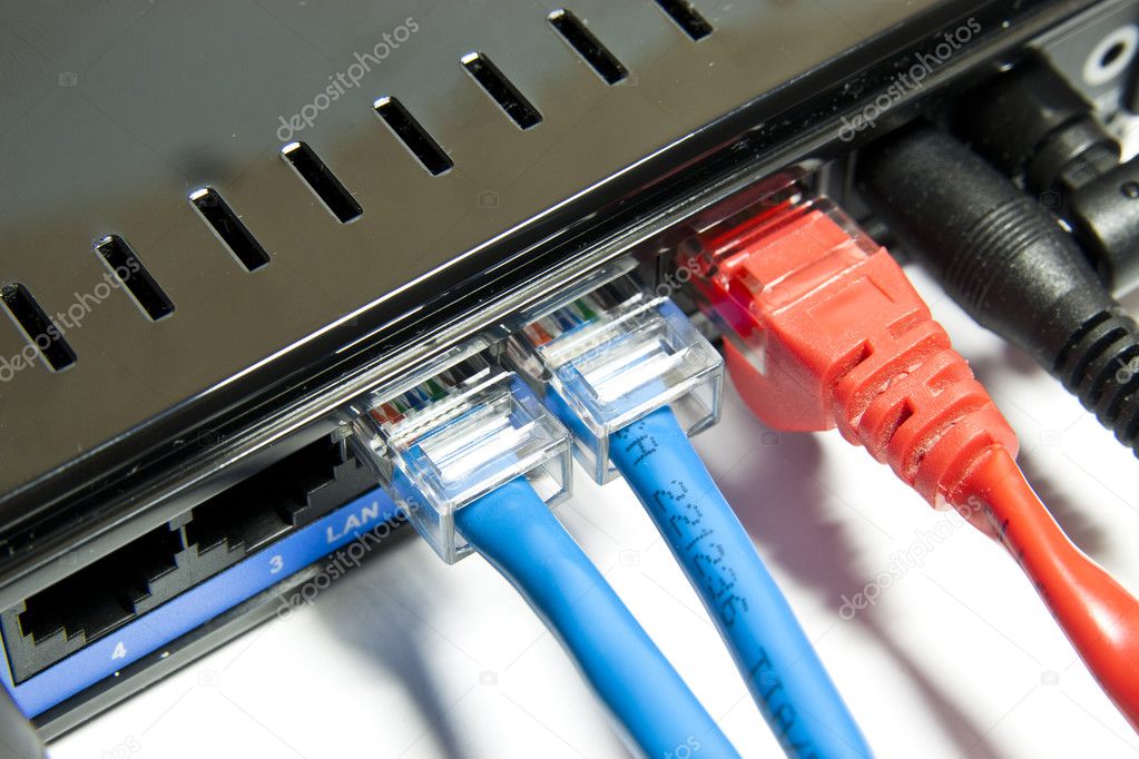 Internet cables connected to a router