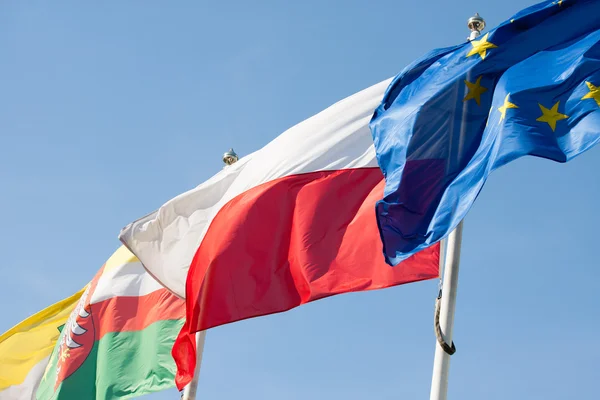 Polish flag against the sky — Stock Photo, Image