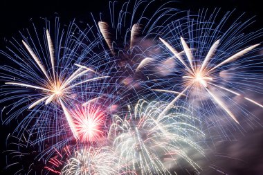 A sky lit up with fireworks.