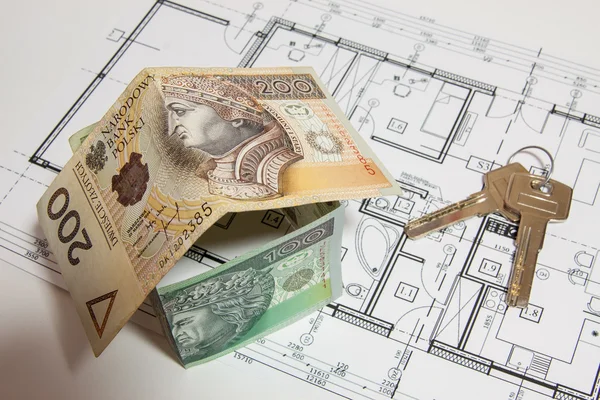 Koncepce budování domu, polské měny — Stock fotografie
