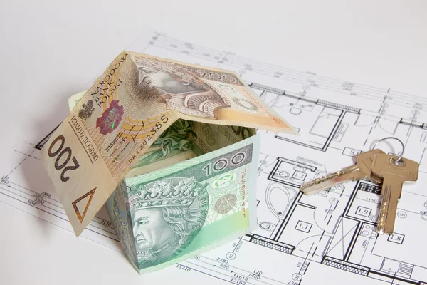 The concept of building a house, the Polish currency — Stock Photo, Image