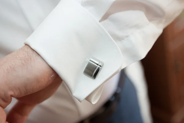 Dress shirt cufflinks in a suit — Stock Photo, Image