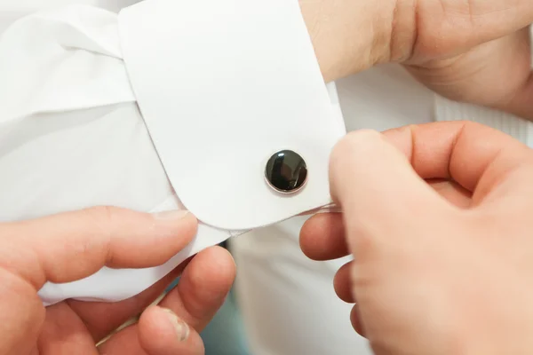 Dress shirt cufflinks in a suit — Stock Photo, Image