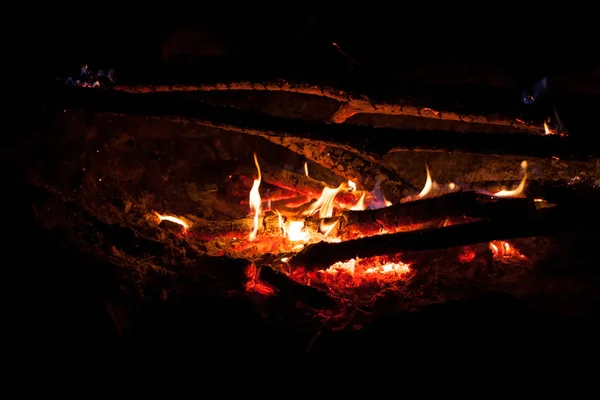 Fireplace, wood burning in the night — Stock Photo, Image