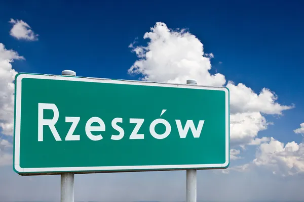 Señal de entrada a la ciudad de Rzeszow en Polonia — Foto de Stock