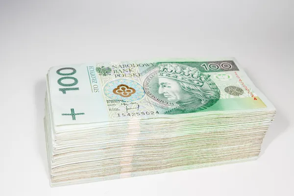 Moeda polaca em denominações de 100 zloty PLN — Fotografia de Stock