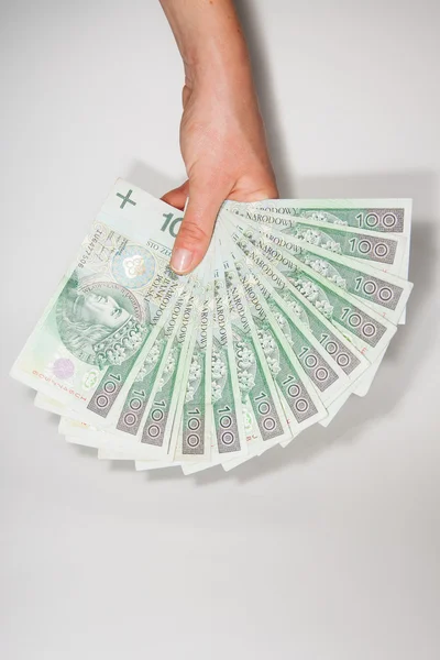 Polish money in denominations of 100 PLN — Stock Photo, Image