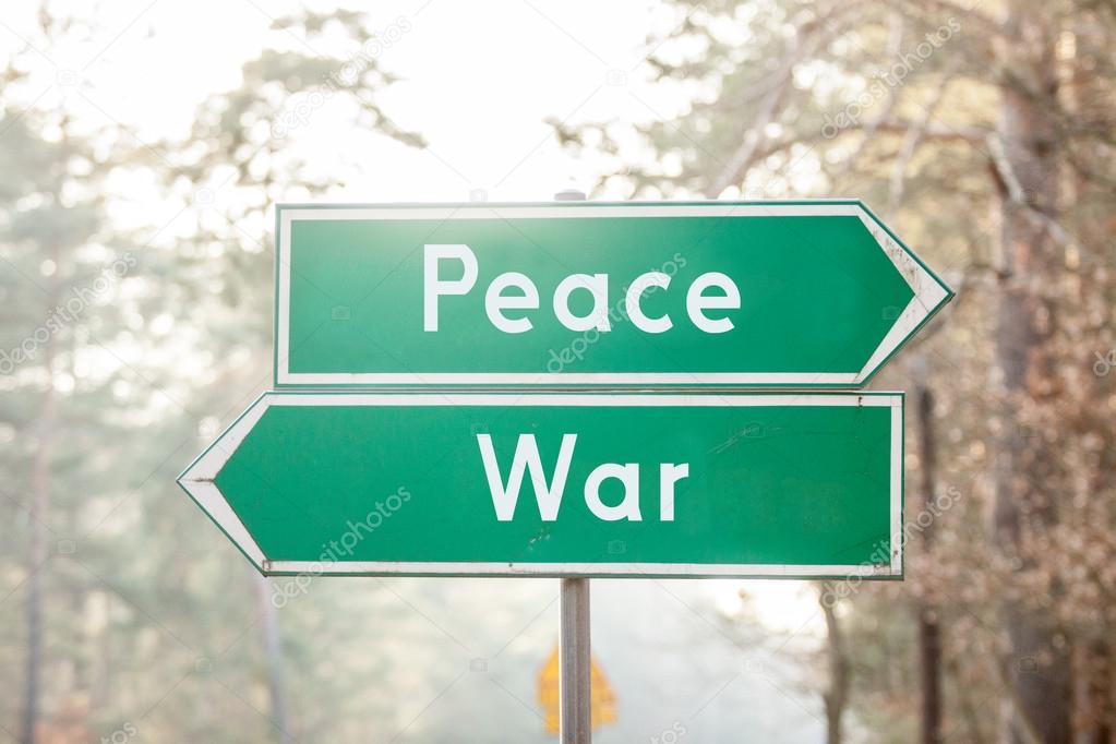 Signpost on two sides - Peace or War