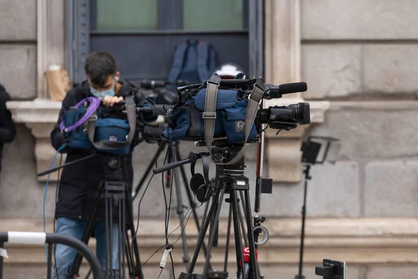 Madrid España Octubre 2020 Cámaras Trípodes Televisivos Preparados Para Grabar — Foto de Stock