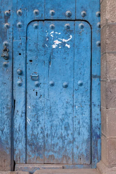Beautiful Old Solid Wood Door Painted Blue Colonial Building City — Stock Photo, Image