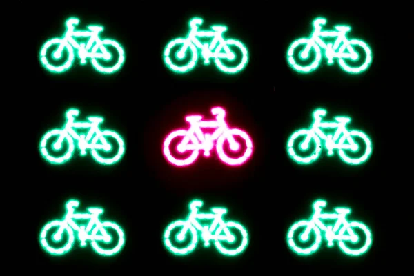 Background Repeating Pattern Green Illuminated Bicycle Icons Bike Lane One — Stock Photo, Image