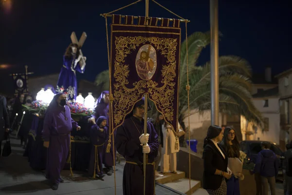 Gallur Spanien April 2020 Brödraskapens Botgörare Med Sina Capirotes Och — Stockfoto