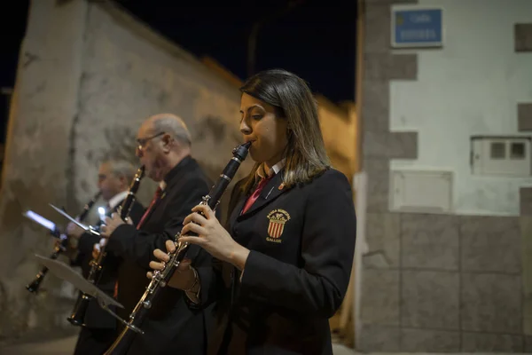 Gallur Espanha Abril 2020 Banda Música Municipal Penitentes Procissão Semana — Fotografia de Stock