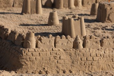 A fabulous sand castle to play with, built on the beach by a group of children, Zahara de los Atunes, Andalusia, Spain