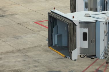 Hanoi, Vietnam - Nov 06, 2019: Passenger boarding bridge or finger out of use at Terminal 2 of Noi Bai International Airport in Vietnam, Hanoi