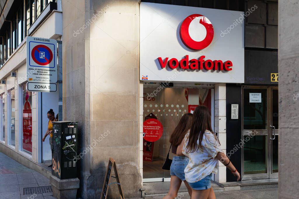 Zaragoza, Spain - August 23, 2022: Vodafone store, cell phone and internet operator and sale of cell phones, in Zaragoza city
