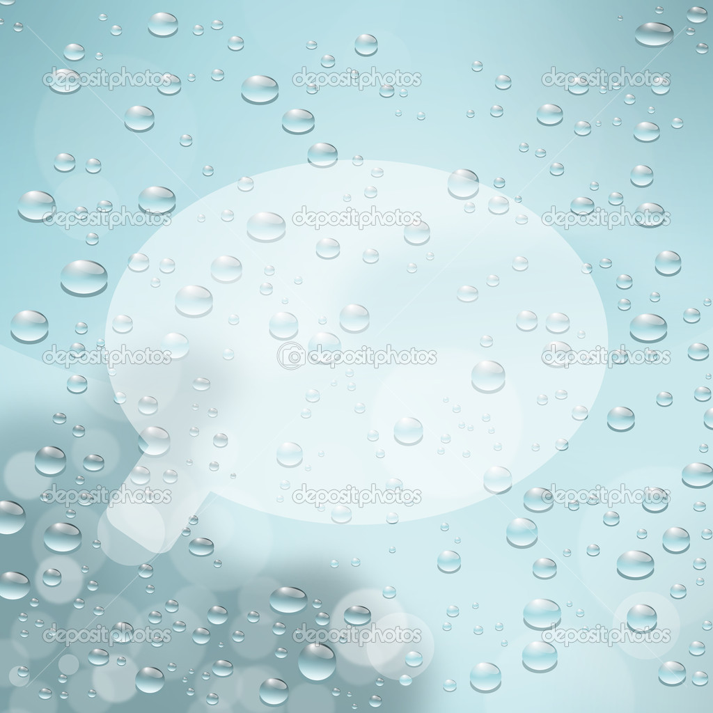 Speech bubble on glass with water drops