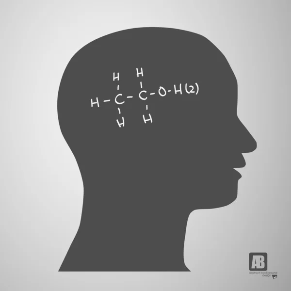 Man hoofd silhouet met chemische tekenen — Stockvector