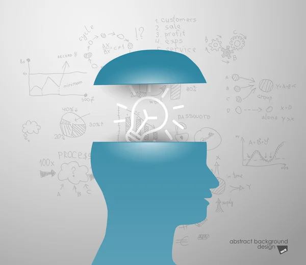 Azul homem cabeça silhueta e ideia lâmpada sinal —  Vetores de Stock