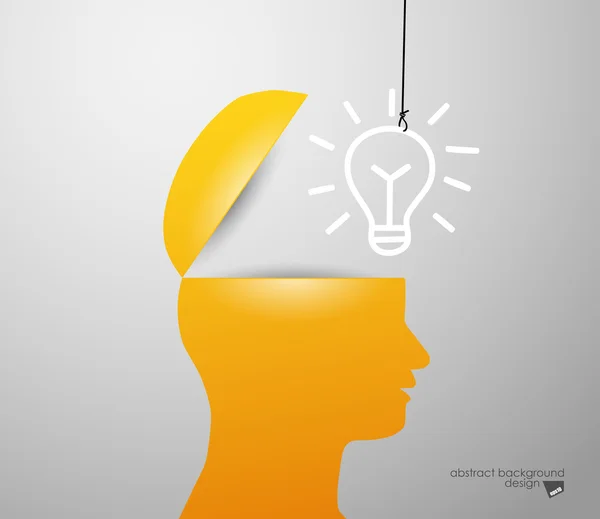 Amarelo homem cabeça silhueta e ideia lâmpada sinal — Vetor de Stock