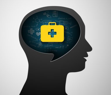 siyah adam kafa siluet ve tıbbi bakım bir iz