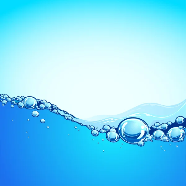 Fondo y agua, la ola azul del océano con burbujas — Vector de stock