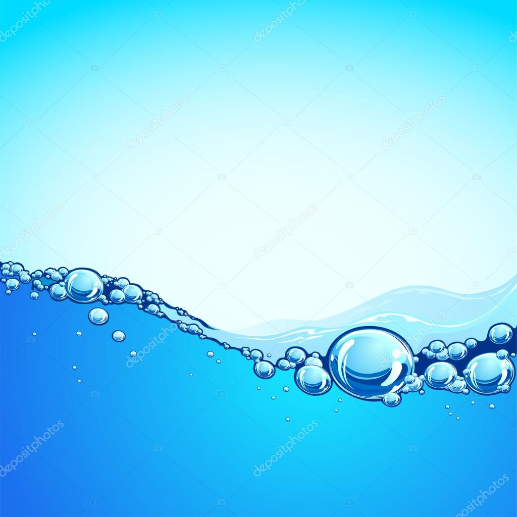 Background and water, the blue ocean wave with bubbles