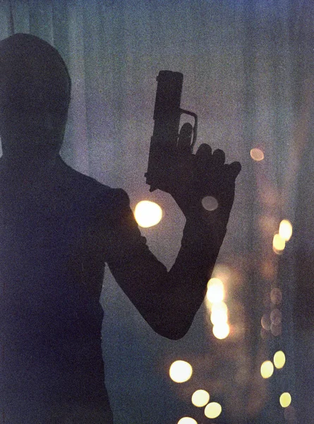 Spy Thriller Design Capa Livro Com Homem Segurando Pistola — Fotografia de Stock