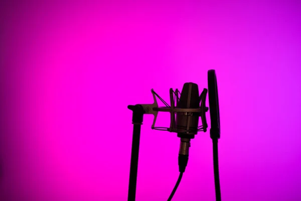 Profesyonel Ses Kayıt Stüdyolarındaki Büyük Diyafram Kardiyaframlı Mikrofon — Stok fotoğraf
