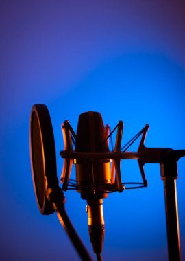 Profesyonel ses kayıt stüdyolarındaki büyük diyafram kardiyaframlı mikrofon..