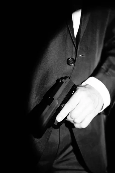 Детектив Чоловік Шпигун Тримає Пістолетну Зброю Злочинний Трилер Книга Обкладинка — стокове фото