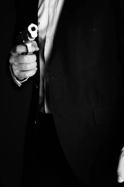 Ретро Секретний Агент Пістолетом Револьвером Руці Старовинному Кримінальному Трилері Макетна — стокове фото