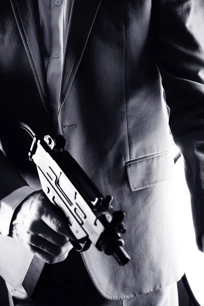 Agente Secreto Retro Con Ametralladora Sub Mano Película Suspense Crimen — Foto de Stock