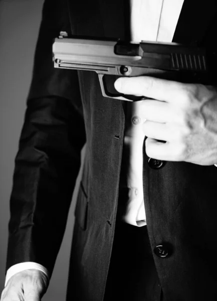 Секретный Агент Пистолетом Револьвером Руке Винтажном Криминальном Триллере Макет Обложки — стоковое фото