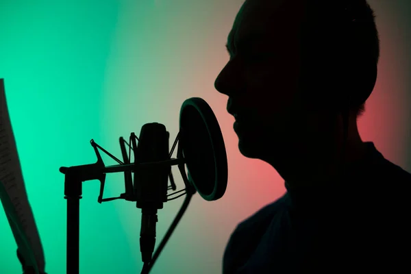 Voiceover Artist Voice Actor Vocal Recording Studio Larg Diaphragm Microphone — Stock Photo, Image