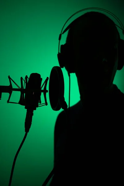 Larg Diyafram Mikrofonu Pop Kalkanı Olan Ses Sanatçısı Ses Kayıt — Stok fotoğraf
