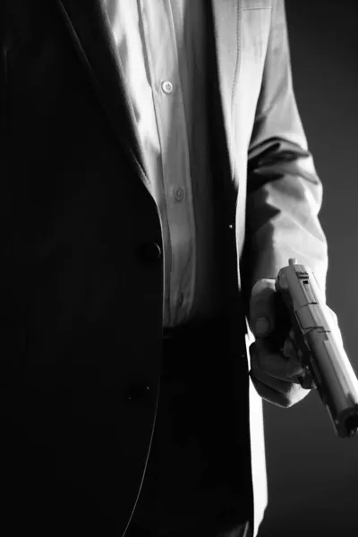Ретро Секретний Агент Пістолетом Револьвером Руці Старовинному Кримінальному Трилері Макетна — стокове фото